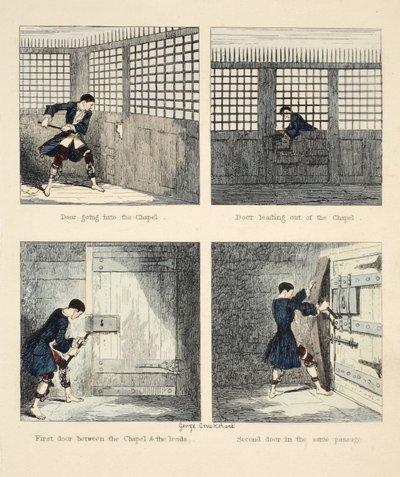 エスケープNo. 2、ジャックシェパードのイラスト：ウィリアムハリソンエインズワースのロマンス、パブ。 1839年（手描きの彫刻） 作： George Cruikshank