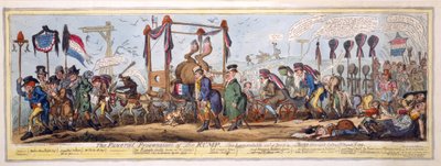 ランプ、パブの葬列。 1819年（手彩色エッチング） 作： George Cruikshank