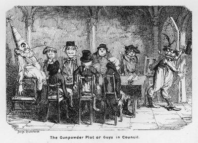 火薬陰謀」または「協議会の面々」（エングレーヴィング 作： George Cruikshank