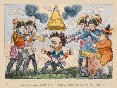1813年の奇妙な状況における大国の首（手描きのエッチング） 作： George Cruikshank