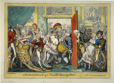 混雑した応接室の不便、1818 作： George Cruikshank