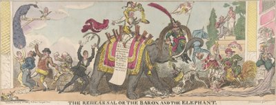リハーサルまたは男爵と象、1812 年 1 月 1 日、1812 年 1 月 1 日。 作： George Cruikshank