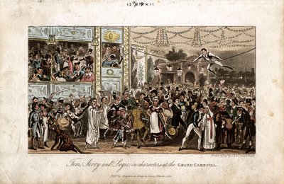 1821年のグランドカーニバルでのトム、ジェリー、ロジック 作： George Cruikshank