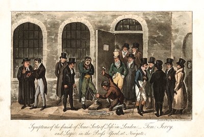 プレスヤードのトム、ジェリー、ロジック、ニューゲート刑務所、ロンドン、1821年 作： George Cruikshank