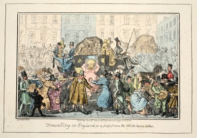 イギリス旅行-またはホワイトホースセラー、パブからのぞき見。 1835年（手描きの彫刻） 作： George Cruikshank