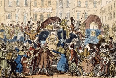 イギリス旅行、またはホワイトホースセラーのぞき見、1819年（手描きのエッチング） 作： George Cruikshank