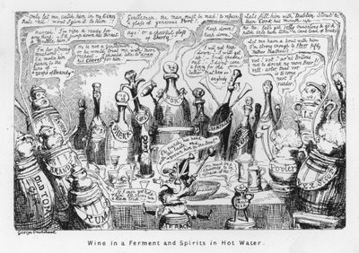 発酵中のワインとお湯の中のスピリッツ（エングレービング 作： George Cruikshank