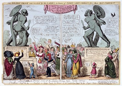 アキレス像を眺める女性たち、ハイドパーク、ロンドン、1822年。 作： George Cruikshank