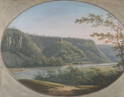 1788 年、イングランド、ヨークシャー、リッチモンド近くのラウンド ハウの眺め。 作： George Cuit