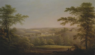バック グラウンドでリッチモンド、ヨークシャーとイースビー ホールとイースビー修道院 作： George Cuitt