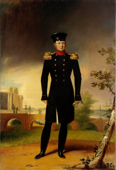 将校姿のロシア皇帝アレクサンドル1世（1777-1825）（大王）の肖像 ジョージ・ドーウ（1781-1829）の絵画 サンクトペテルブルク。エルミタージュ美術館 作： George Dawe