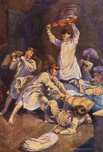 ボルスターからカバーを剥ぎ取り、死闘を繰り広げる（カラーリトグラフ） 作： George Derville (after) Rowlandson