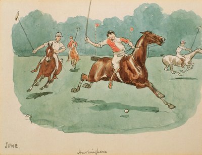 6月：ポロ（紙にペンとインクとトイレ） 作： George Derville Rowlandson