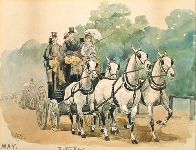 5月：コーチング（ペンとインク、紙のトイレ） 作： George Derville Rowlandson