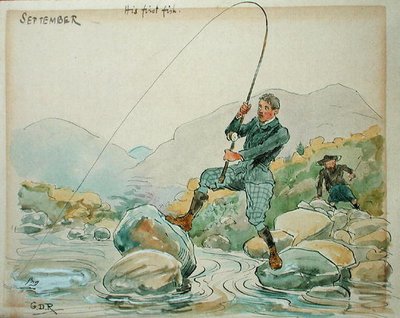 9月の月明かりアングリング（ペン＆インク、水彩、紙） 作： George Derville Rowlandson