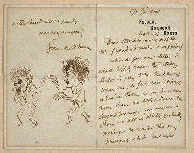デュモーリエを威嚇するウィスラーの絵が描かれた手紙 作： George du Maurier