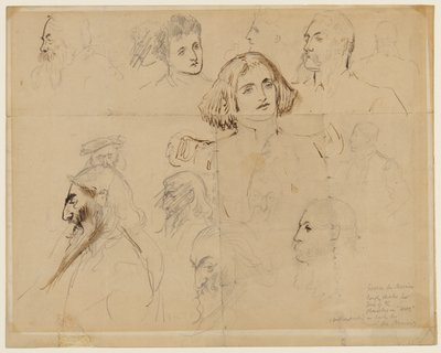 TrilbyやSvengali（紙に鉛筆、ペン、インク）を含むTrilbyの一部のキャラクターの大まかなスケッチ 作： George du Maurier