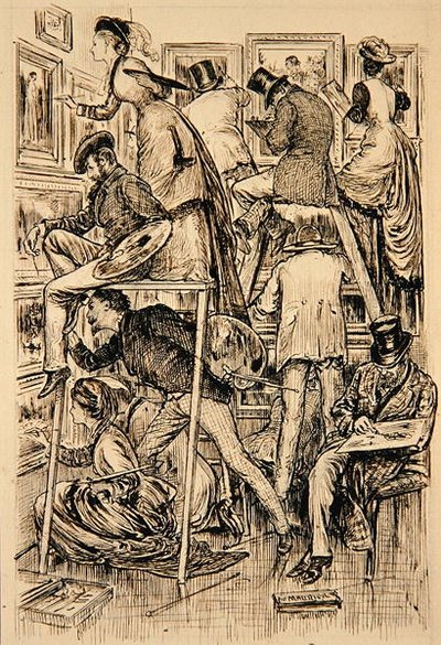 ロイヤル・アカデミーのニス塗りデー 作： George du Maurier