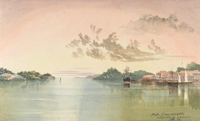 P&O コールワーフ、インナー ハーバー シンガポール、8 月 62 日 (水彩画) 作： George E.L.S. Sanford