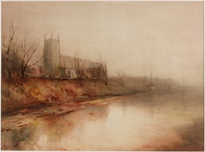 秋 - ハーワース オン ティーズ (ボードに鉛筆と水彩画) 作： George Edward Horton