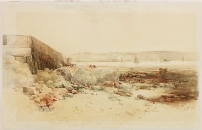 港の情景（カードに貼り付けた紙に鉛筆と水彩） 作： George Edward Horton