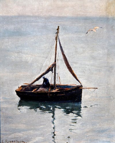 網を繕う」1910年頃（油彩・キャンバス） 作： George Edward Robertson