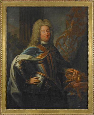 フレデリック 1 世 (フレデリック 1 世) (1676-1751) の肖像画 - スウェーデン王とフィンランド王子 - ゲオルク エンゲルハルト シュローダー (1684-1750) による絵画、キャンバスに油彩 (143x114.5 cm) 作： George Engelhardt Schroeder