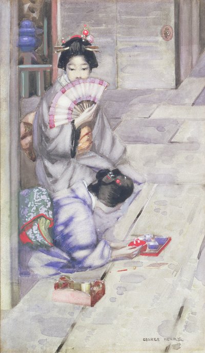 芸者飲むお茶（紙にトイレ） 作： George F. Henry