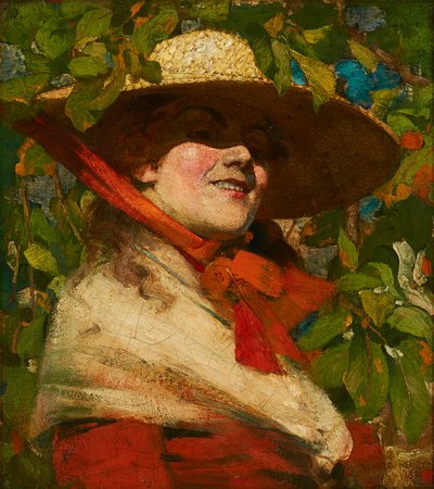 麦わら帽子の少女（キャンバスに油彩） 作： George F. Henry