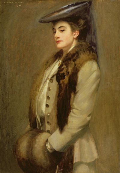 毛皮を盗んだとマフを持つ女性の肖像画 作： George F. Henry