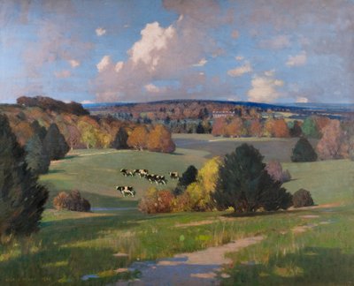 牛とサセックスの風景 作： George F. Henry