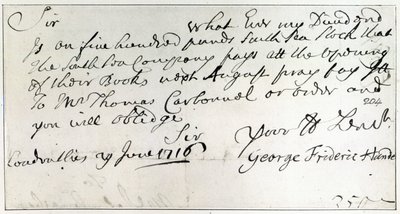 ヘンデルが書いた手紙、1716年6月 作： George Frederick Handel
