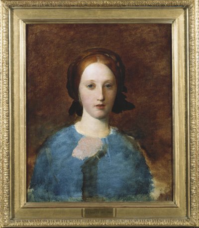 プレスコット夫人の肖像、バスト丈、青いドレス-スケッチ 作： George Frederick Watts