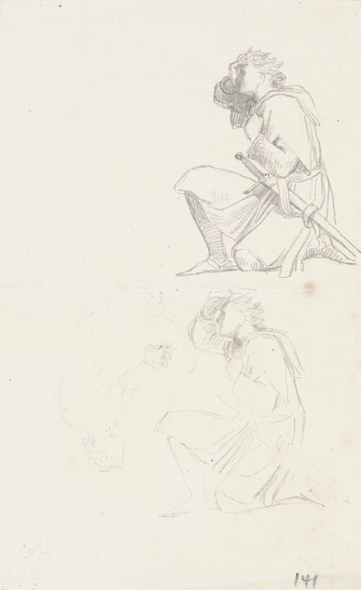 ひざまずく騎士の研究（グラファイト） 作： George Frederick Watts