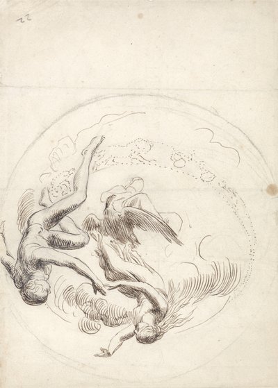 円形の天井装飾の研究（ペンと茶色のインクとグラファイト） 作： George Frederick Watts