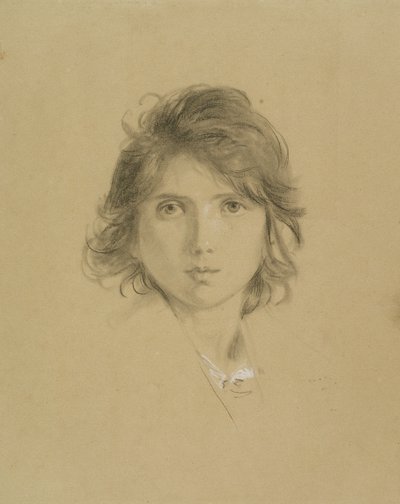 ヴィンテージの間のカンパーニュの農民の少年の頭のための研究、c.1860（白で高められた黒いチョーク） 作： George Frederick Watts