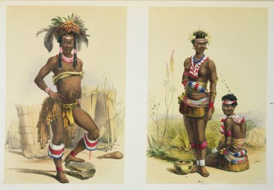 N&39;Pae a Young Zulu in Gala Dress and Two of King Panda&39;s Dancing Girls、plate 19 from &39;The Kafirs Illustrated&39;、1849 作： George French Angas