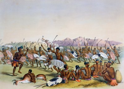 「エンゴイ山脈近くのズールー族の狩猟ダンス」、1849 年 作： George French Angas