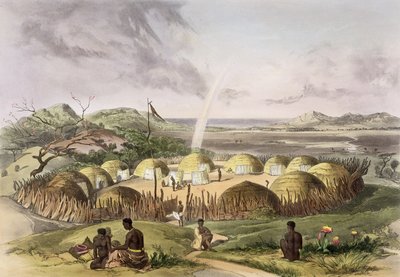 ナタールのウムラジ近くのズールクラール、1849年の「The Kafirs Illustrated」からのプレート27 作： George French Angas