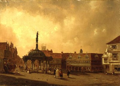 View of The Cornhill, Ipswich（油彩・キャンバス 作： George Frost