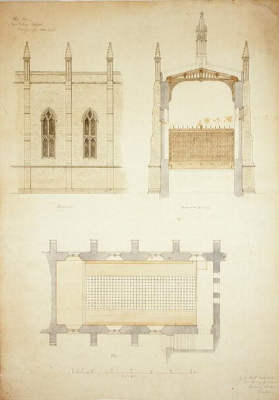 ニュー・カレッジ・オックスフォード新ホールの屋根のデザイン 作： George Gilbert Scott