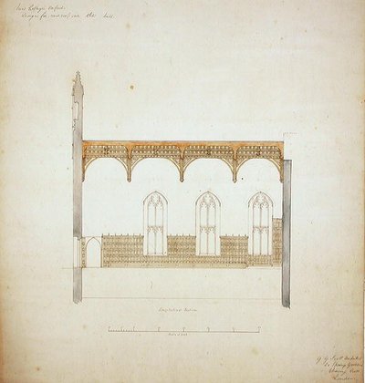 ニュー・カレッジ・オックスフォード新ホールの屋根のデザイン 作： George Gilbert Scott