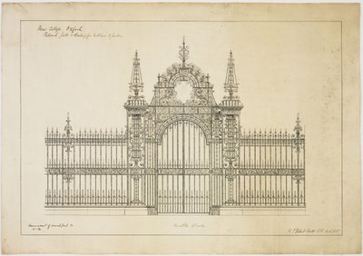 ニュー・カレッジ・オックスフォード庭園入口のゲートと手すりの提案 作： George Gilbert Scott