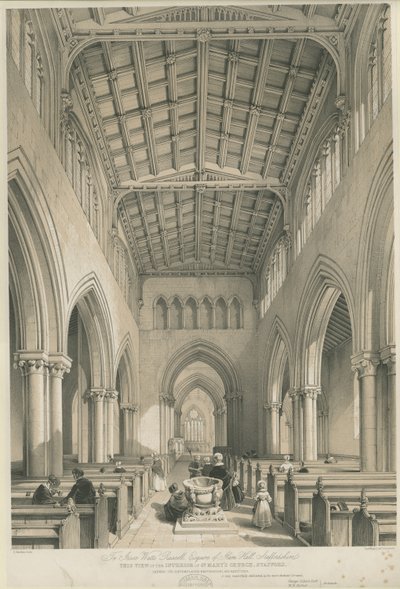 スタッフォード-聖マリア教会の内部：着色リトグラフ、nd [c 1841] 作： George Gilbert Scott