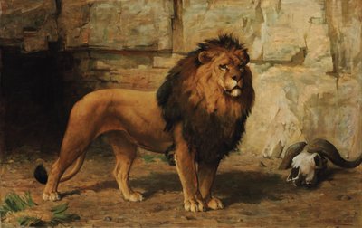 巣窟を守っているライオン 作： George Goodwin Jnr Kilburne