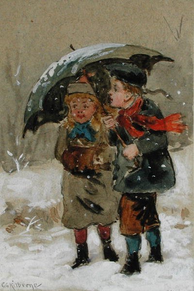 雪の中で遊ぶ子供たち（トイレの紙は白で強調）（ペアについては224241を参照） 作： George Goodwin Kilburne