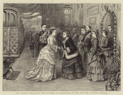 ウィンザー駅でエディンバラ公爵夫人を迎えた陛下 作： George Goodwin Kilburne