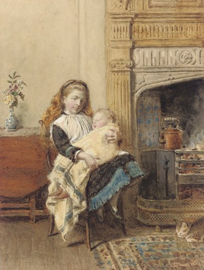 マインド・ベイビー、1896 作： George Goodwin Kilburne