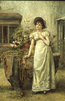 木の切り株のそばにいる若い女性 作： George Goodwin Kilburne