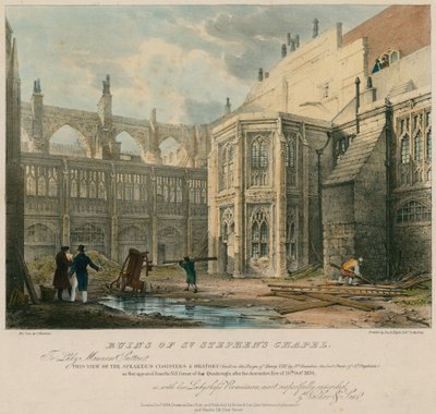 1834年10月16日の破壊的な火災の後の聖シュテファン礼拝堂の遺跡 作： George Hawkins